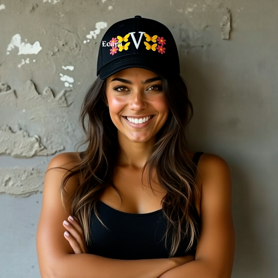 Embroidered Letter V Denim Hat