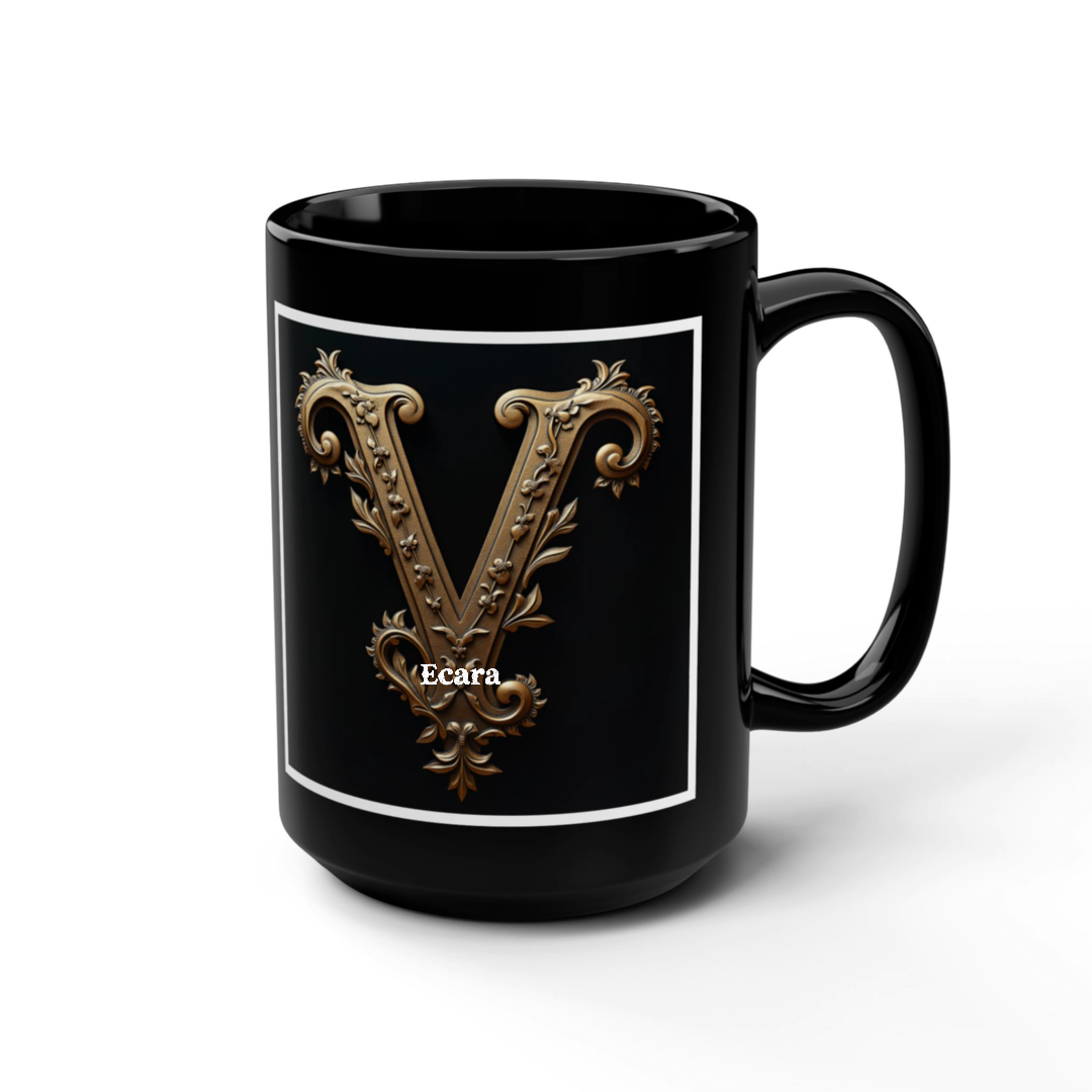 Black Mug with Initial "V"