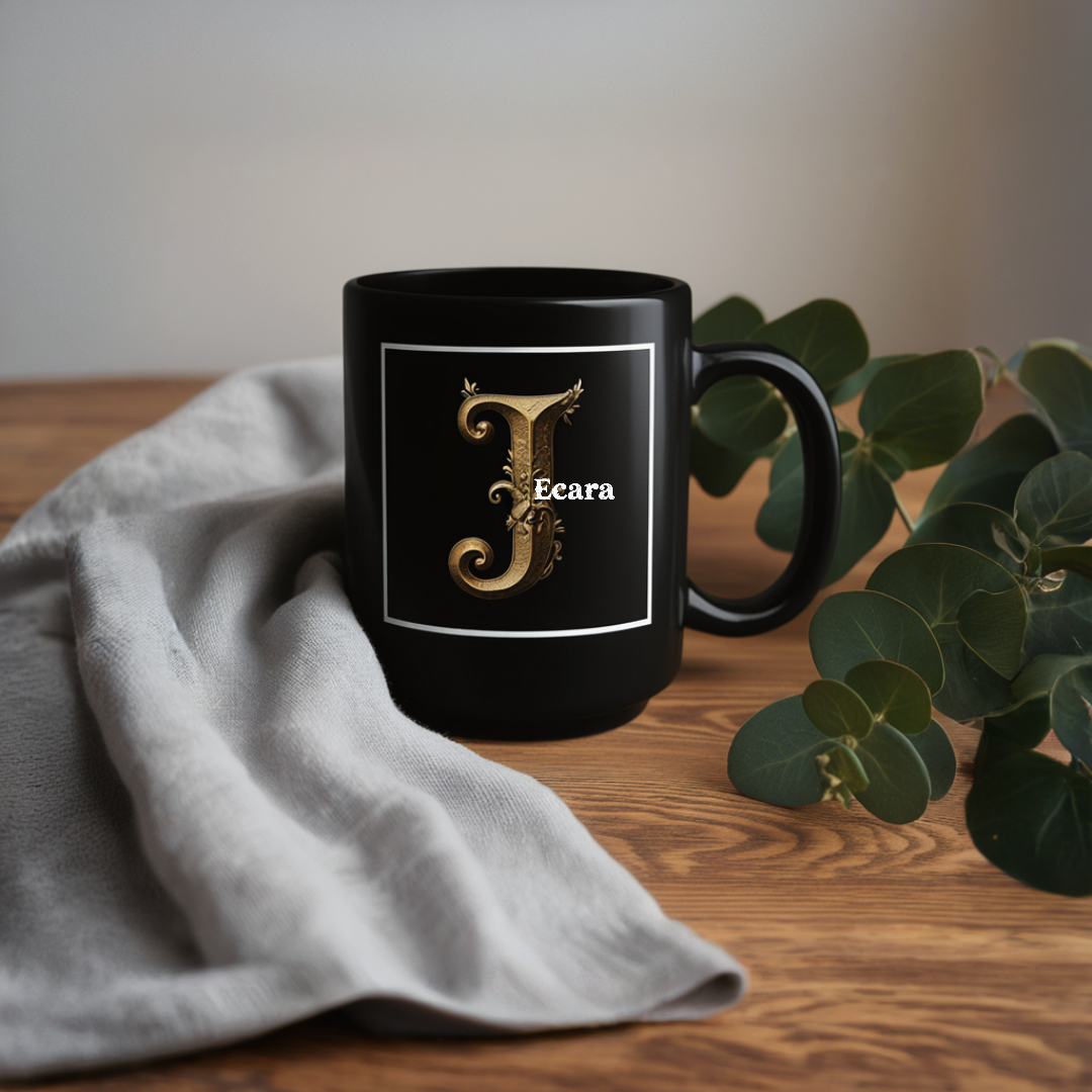 Black Mug with Initial "J"