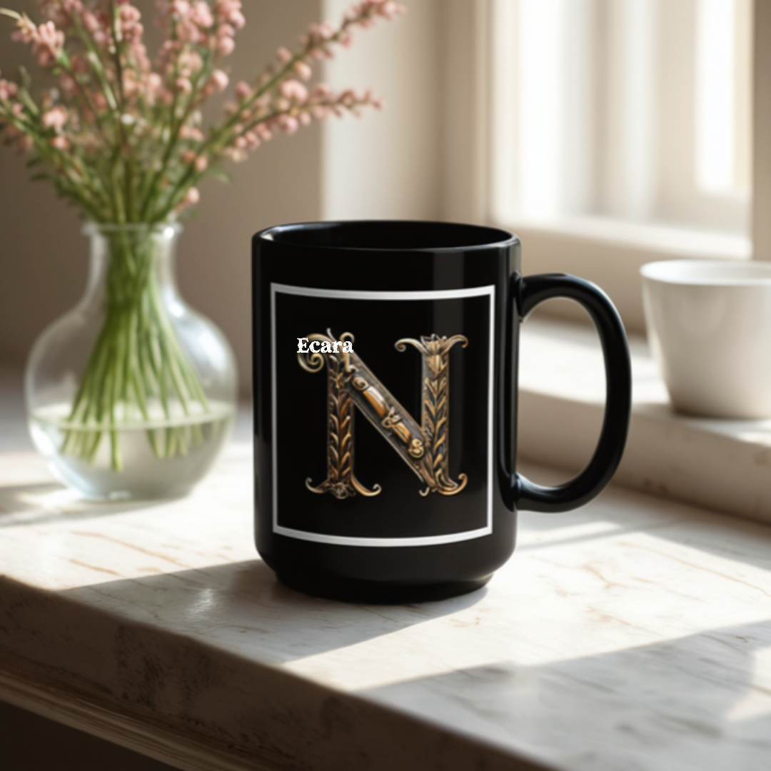 Black Mug with Initial "N"