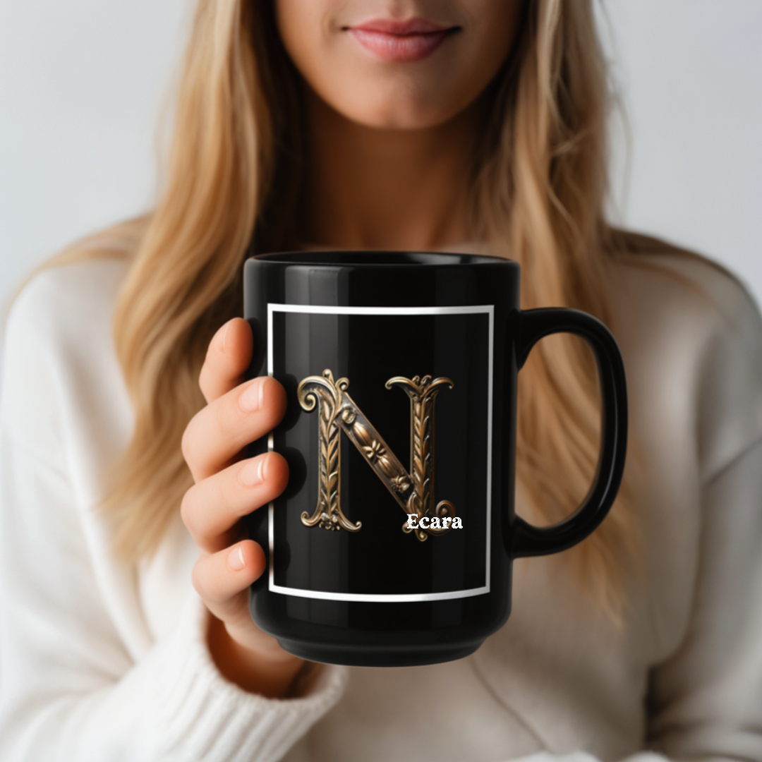 Black Mug with Initial "N"