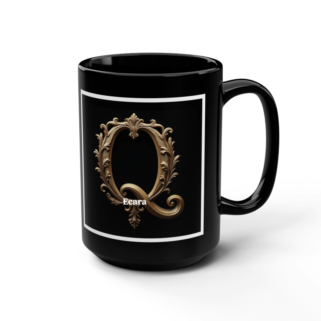 Black Mug with Initial "Q"