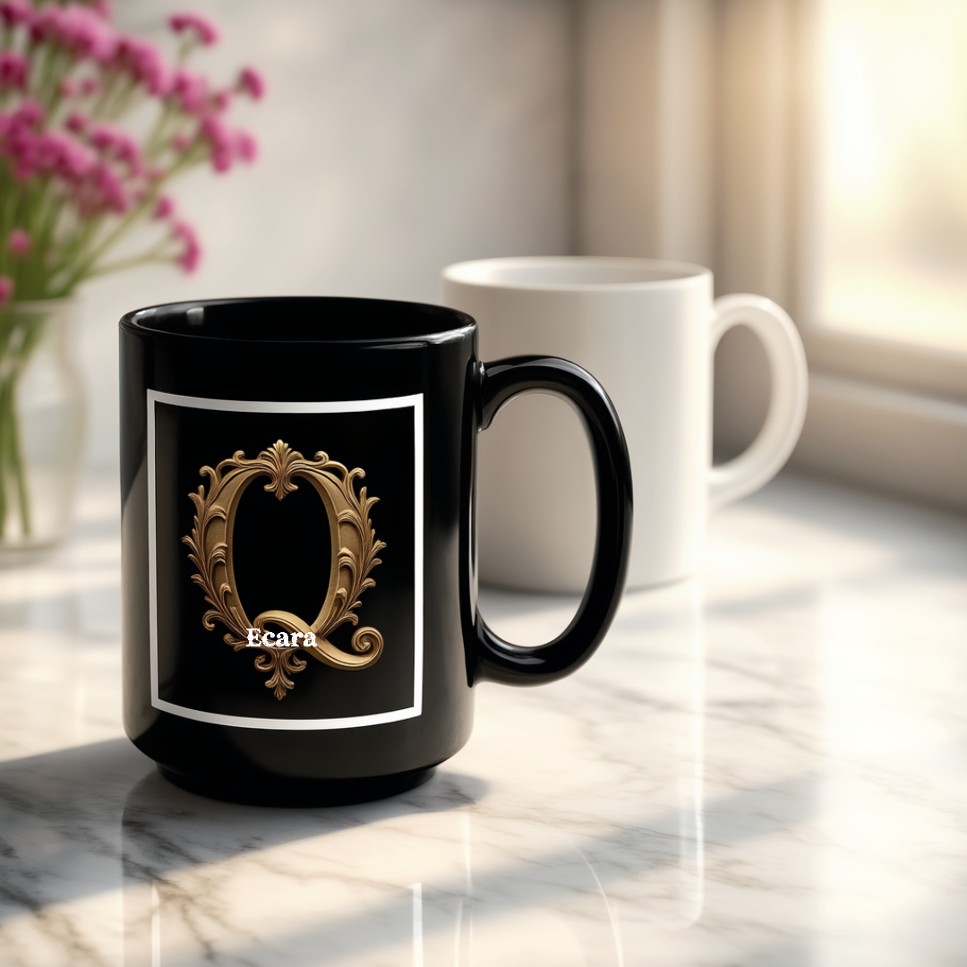 Black Mug with Initial "Q"