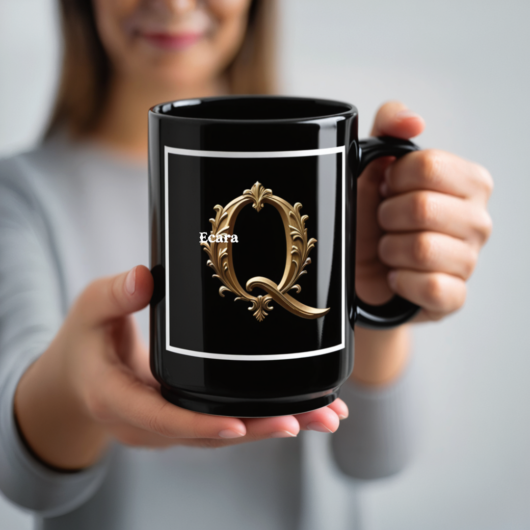 Black Mug with Initial "Q"