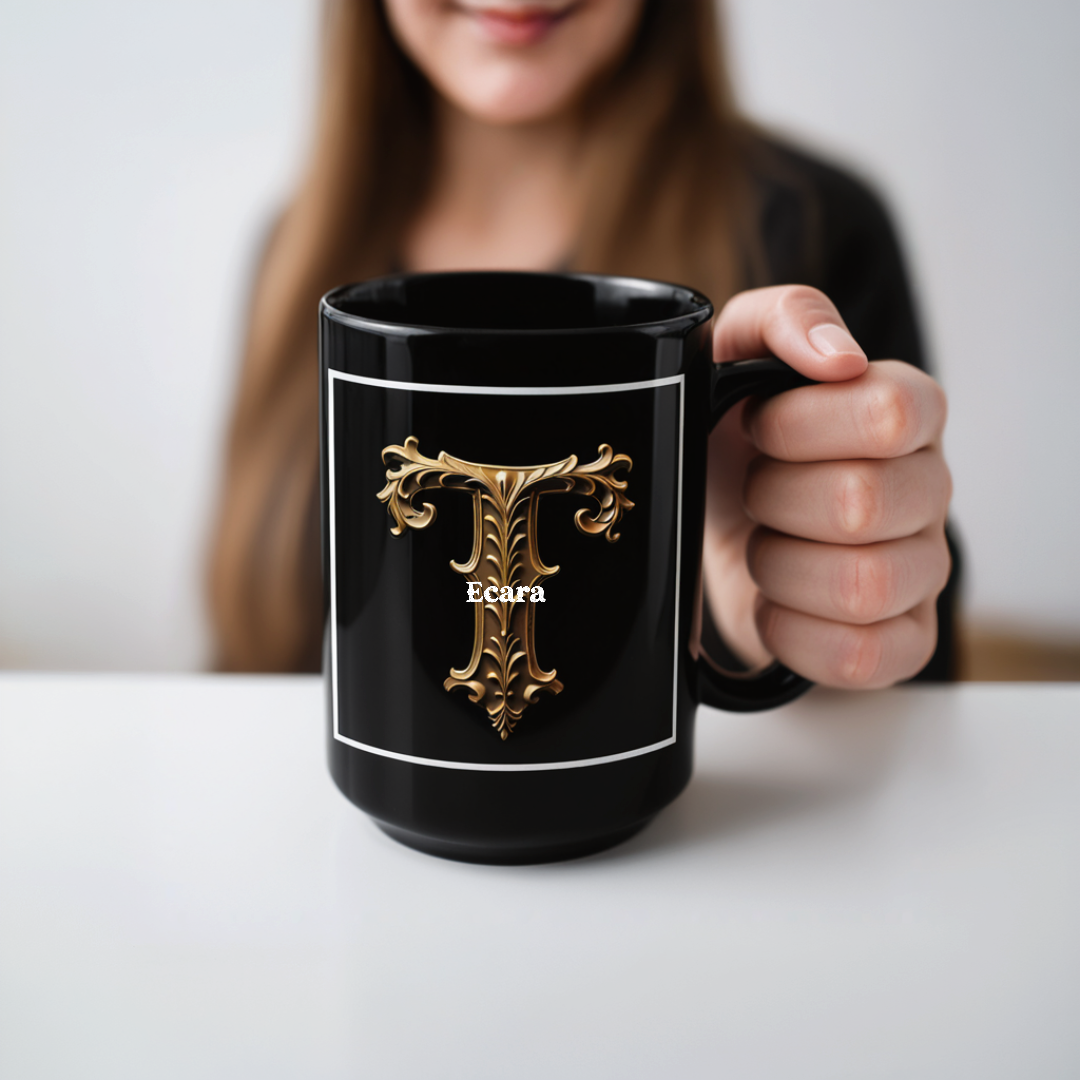 Black Mug with Initial "T"