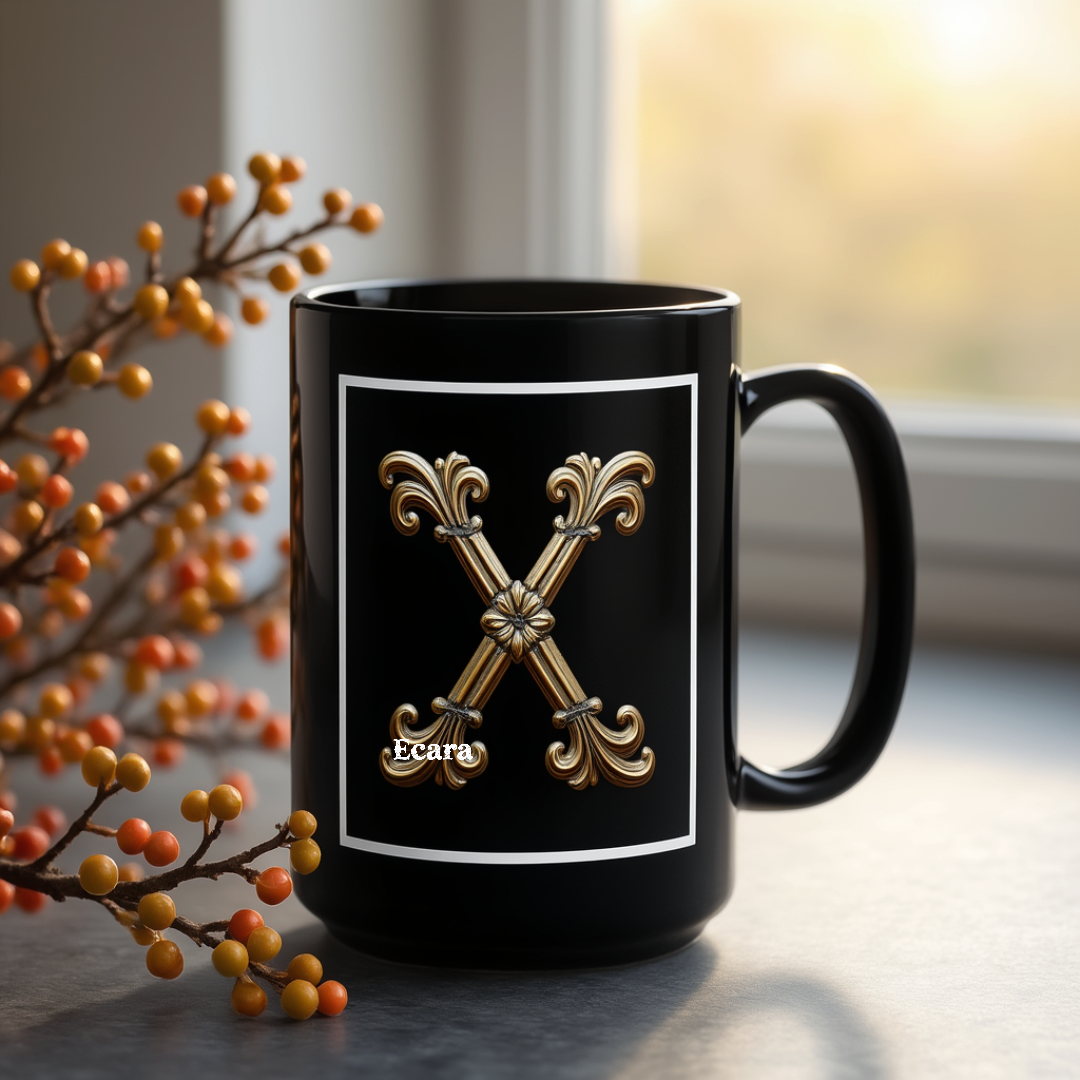 Black Mug with Initial "X"