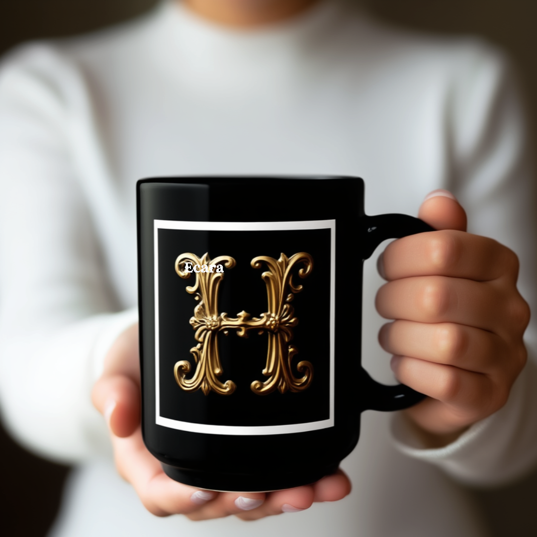 Black Mug with Initial "H"