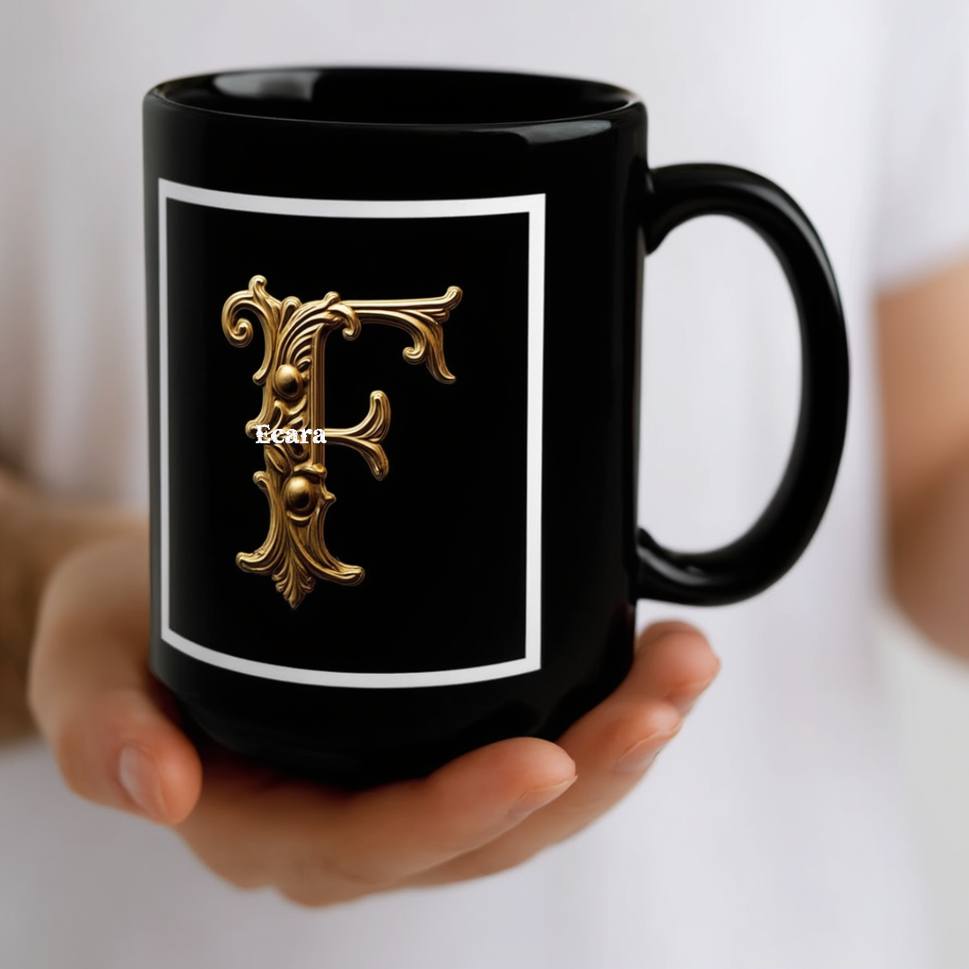 Black Mug with Initial "F"