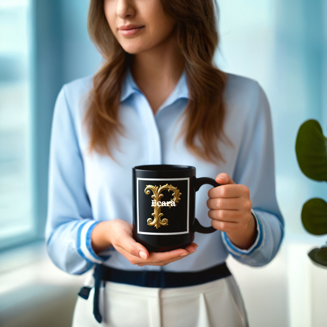 Black Mug with Initial "P"
