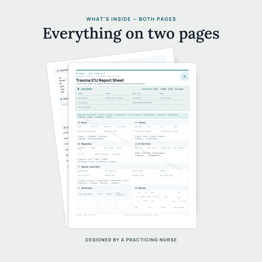 Trauma ICU Report Sheet — Single Patient | Nurse Brain Sheet Printable PDF