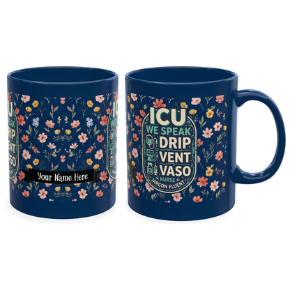 Personalized ICU Nurse Mug, Custom Name Floral Coffee Cup Gift
