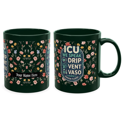 Personalized ICU Nurse Mug, Custom Name Floral Coffee Cup Gift