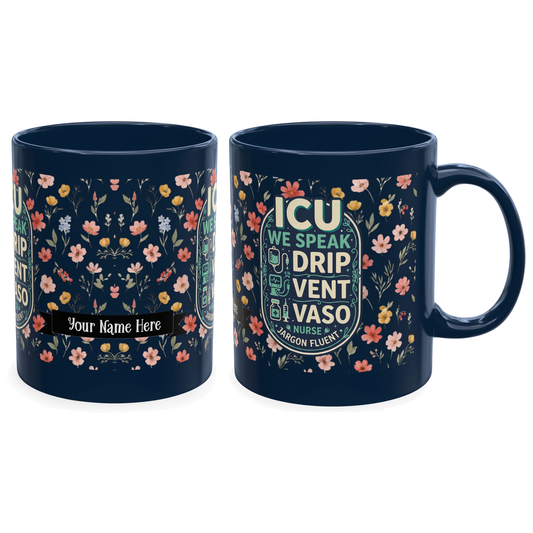 Personalized ICU Nurse Mug, Custom Name Floral Coffee Cup Gift